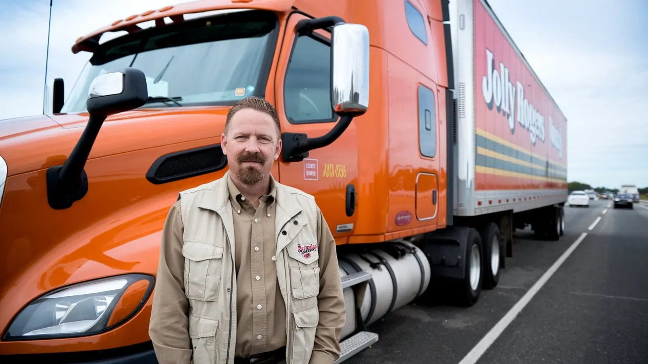 Owner-operator standing beside his truck and trailer